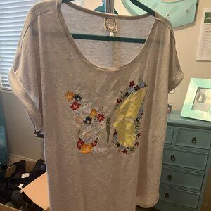 TRU SELF Butterfly T-Shirt-Gray-1X-NWT
